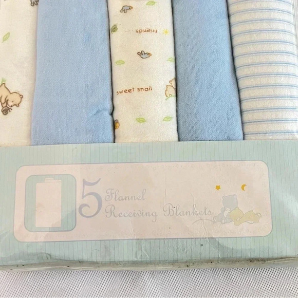 Vintage Rene Rofe Baby 5 Flannel receiving Blankets Blue Multi Bear Print - Picture 8 of 8